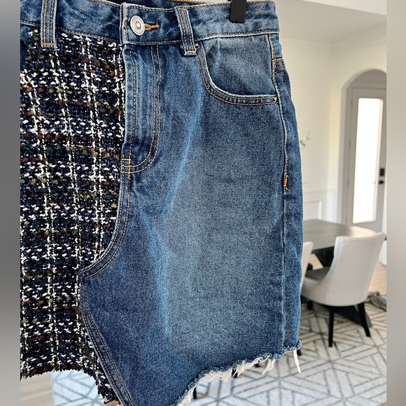 Stradivarius Denim & Tweed Patchwork Mini Skirt - Picture 3 of 5